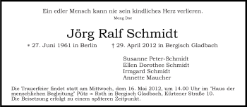 Traueranzeige von Jörg Ralf Schmidt von Tagesspiegel