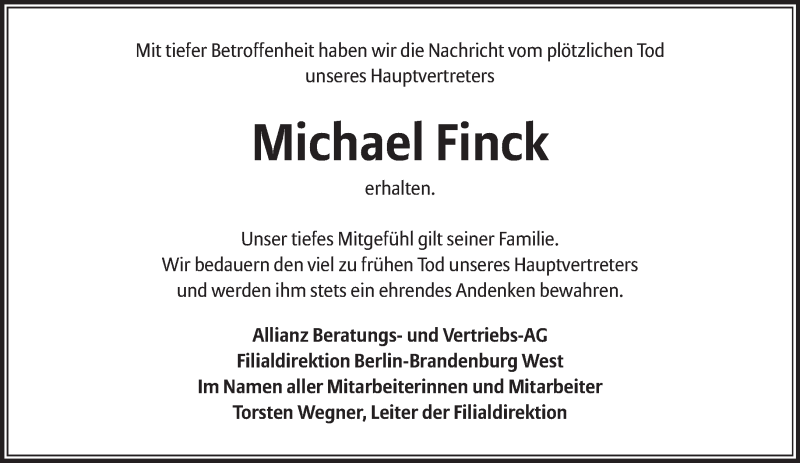  Traueranzeige für Michael Finck vom 20.12.2015 aus Tagesspiegel