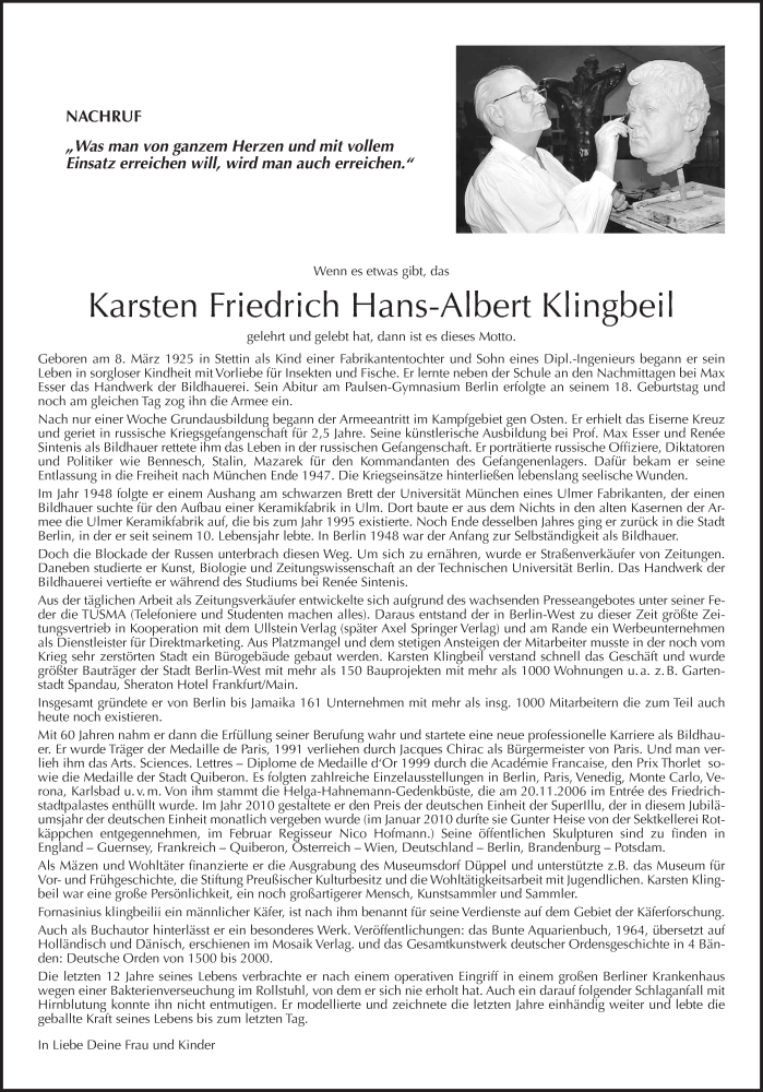  Traueranzeige für Karsten Friedrich Hans-Albert Klingbeil vom 24.07.2016 aus Tagesspiegel