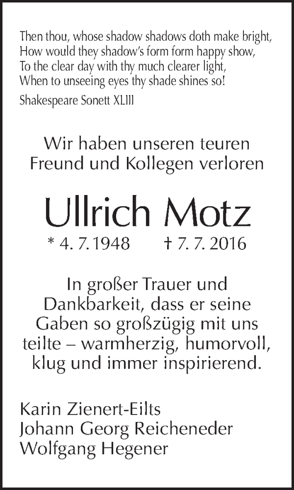  Traueranzeige für Ullrich Motz vom 10.07.2016 aus Tagesspiegel