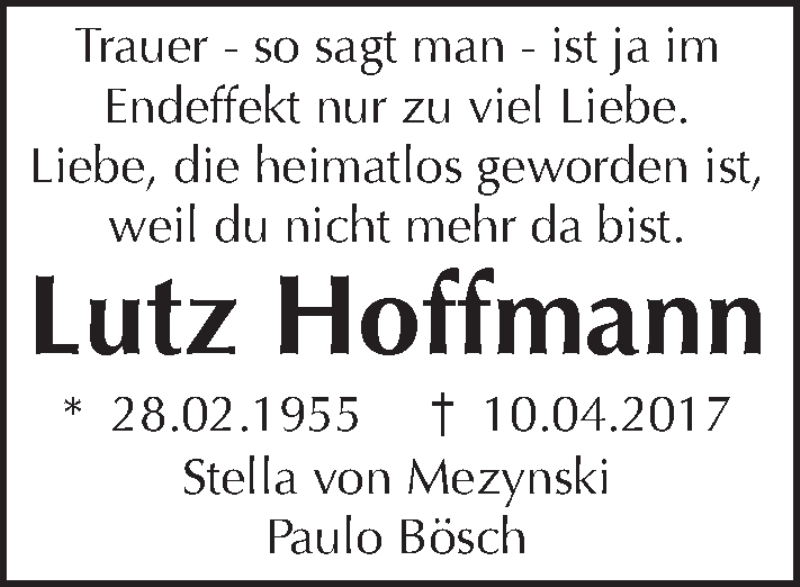  Traueranzeige für Lutz Hoffmann vom 23.04.2017 aus Tagesspiegel