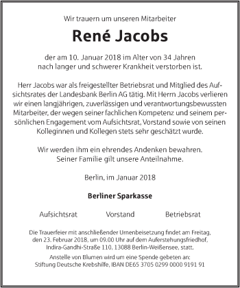 Traueranzeigen Von Ren Jacobs Tagesspiegel Trauer