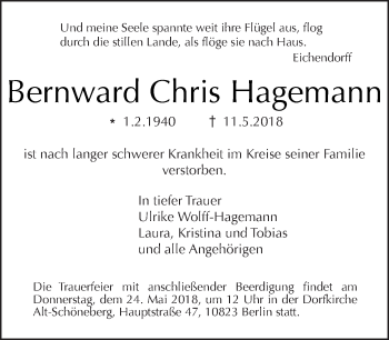 Traueranzeigen Von Bernward Chris Hagemann Tagesspiegel Trauer