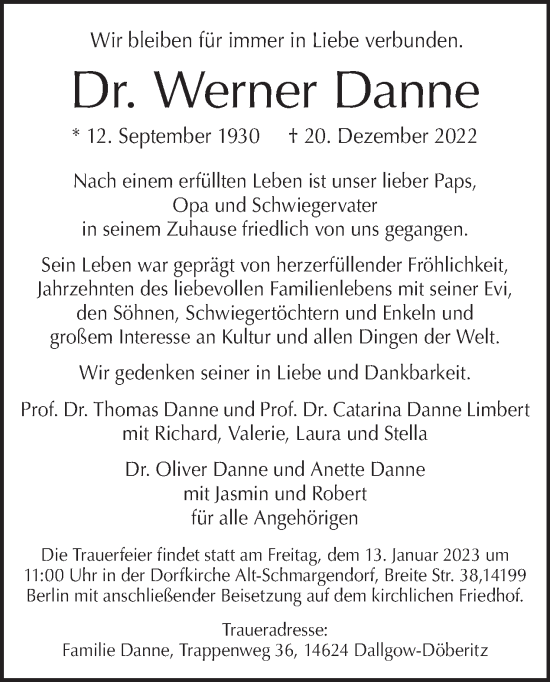 Traueranzeigen Von Werner Danne Tagesspiegel Trauer