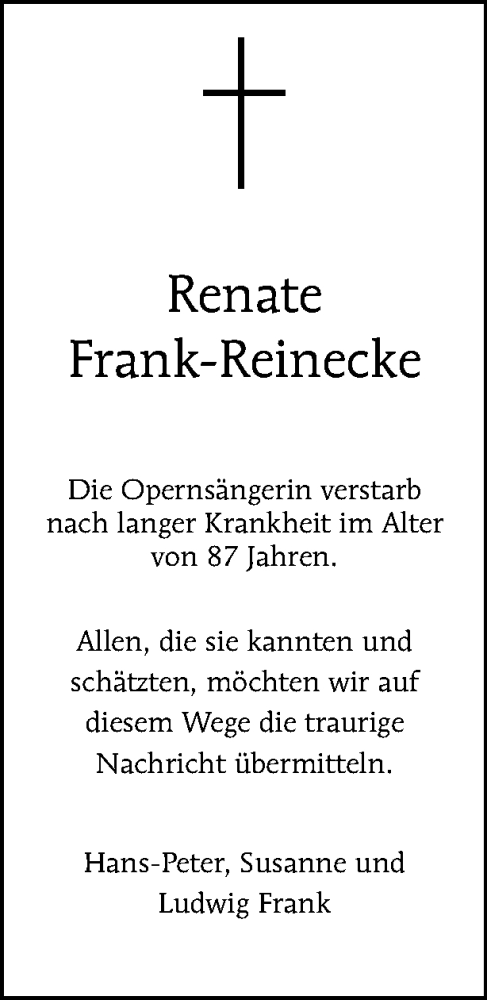 Traueranzeige von Renate Frank-Reinecke von Tagesspiegel