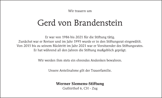 Traueranzeigen Von Gerd Von Brandenstein Tagesspiegel Trauer