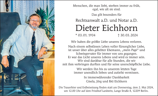 Traueranzeige von Dieter Eichhorn von Tagesspiegel