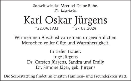 Traueranzeige von Karl Oskar Jürgens von Tagesspiegel