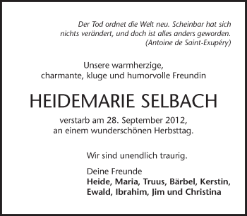 Traueranzeige von Heidemarie Selbach von Tagesspiegel