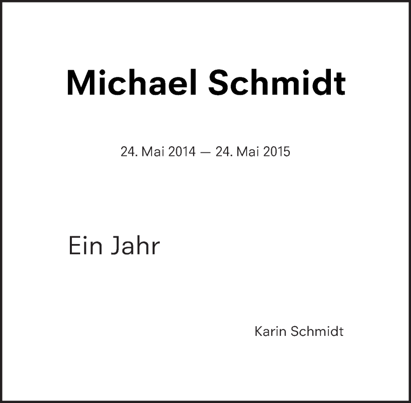  Traueranzeige für Michael Schmidt vom 24.05.2015 aus Tagesspiegel
