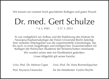 Traueranzeige von Gert Schulze von Tagesspiegel