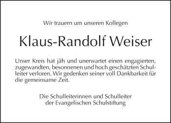Traueranzeige von Klaus-Randolf Weiser von Tagesspiegel