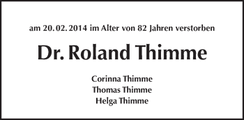 Traueranzeige von Roland Thimme von Tagesspiegel