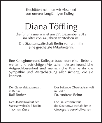 Traueranzeige von Diana Töffling von Tagesspiegel