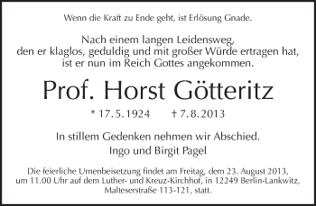 Traueranzeige von Horst Götteritz von Tagesspiegel