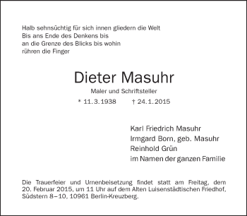 Traueranzeige von Dieter Masuhr von Tagesspiegel