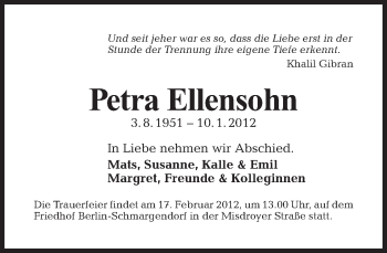 Traueranzeige von Petra Ellensohn von Tagesspiegel