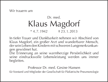 Traueranzeige von Klaus Magdorf von Tagesspiegel