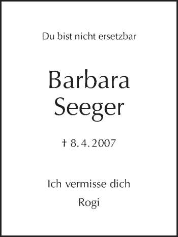 Traueranzeige von Barbara Seeger von Tagesspiegel