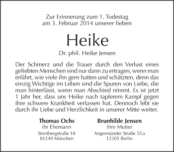 Traueranzeige von Heike Jensen von Tagesspiegel