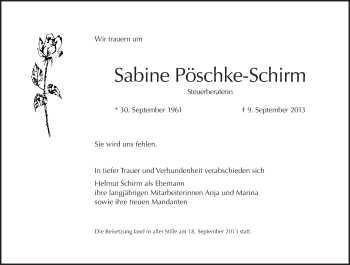 Traueranzeige von Sabine Pöschke-Schirm von Tagesspiegel