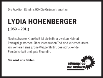 Traueranzeige von Lydia Hohenberger von Tagesspiegel