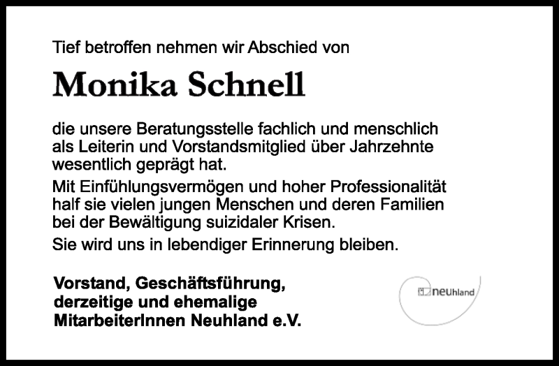  Traueranzeige für Monika Schnell vom 14.12.2014 aus Tagesspiegel