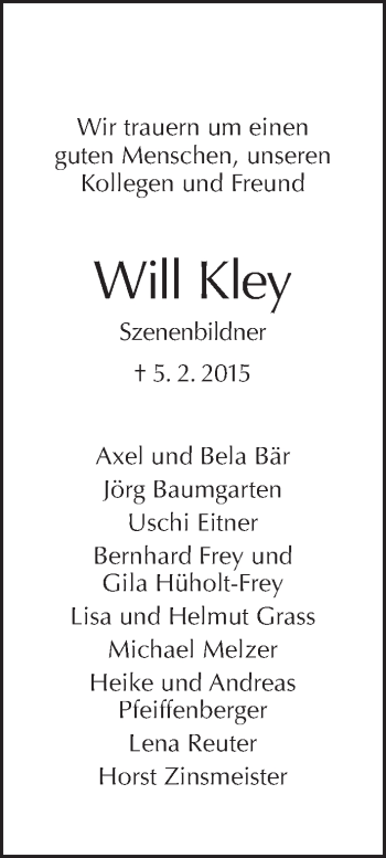 Traueranzeige von Will Kley von Tagesspiegel
