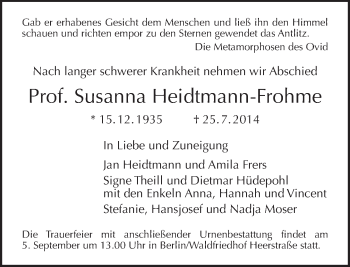 Traueranzeige von Susanna Heidtmann-Frohme von Tagesspiegel
