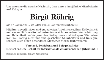 Traueranzeige von Birgit Röhrig von Tagesspiegel