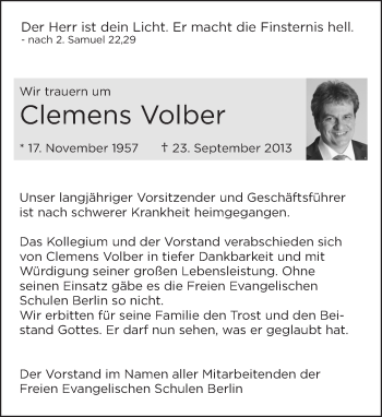 Traueranzeige von Clemens Volber von Tagesspiegel