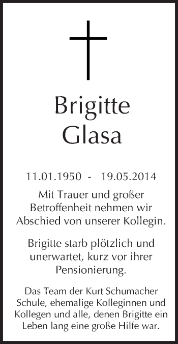 Traueranzeige von Brigitte Glasa von Tagesspiegel