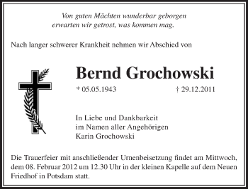 Traueranzeige von Bernd Grochowski von Tagesspiegel