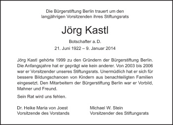 Traueranzeige von Jörg Kastl von Tagesspiegel