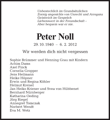 Traueranzeige von Peter Noll von Tagesspiegel
