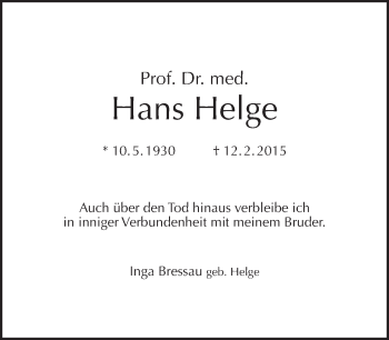 Traueranzeige von Hans Helge von Tagesspiegel
