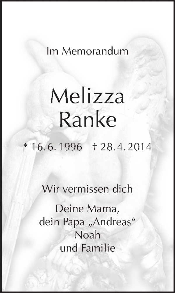  Traueranzeige für Melizza Ranke vom 11.05.2014 aus Tagesspiegel
