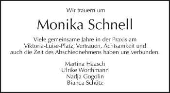 Traueranzeige von Monika Schnell von Tagesspiegel