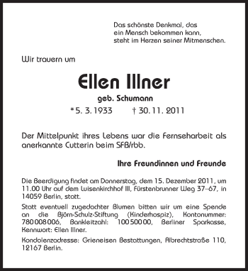 Traueranzeige von Ellen Illner von Tagesspiegel