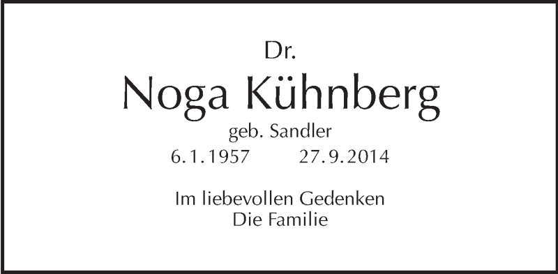  Traueranzeige für Noga Kühnberg vom 02.11.2014 aus Tagesspiegel
