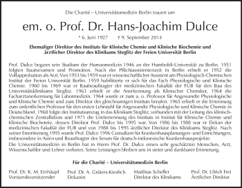 Traueranzeige von Hans-Joachim Dulce von Tagesspiegel