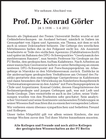Traueranzeige von Konrad Görler von Tagesspiegel