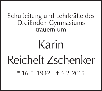 Traueranzeige von Karin Reichelt-Zschenker von Tagesspiegel