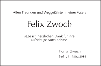 Traueranzeige von Felix Zwoch von Tagesspiegel