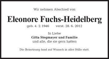 Traueranzeige von Eleonore Fuchs-Heidelberg von Tagesspiegel