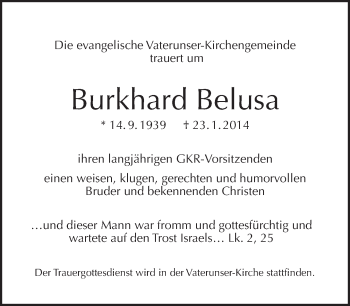 Traueranzeige von Burkhard Belusa von Tagesspiegel
