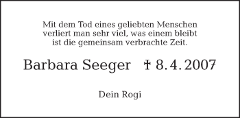 Traueranzeige von Barbara Seeger von Tagesspiegel