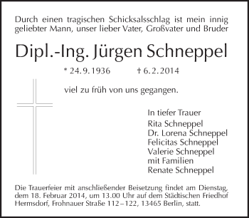 Traueranzeige von Jürgen Schneppel von Tagesspiegel