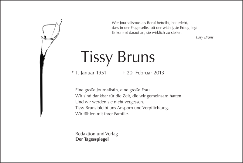  Traueranzeige für Tissy Bruns vom 22.02.2013 aus Tagesspiegel