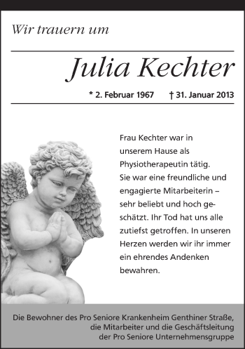 Traueranzeige von Julia Kechter von Tagesspiegel